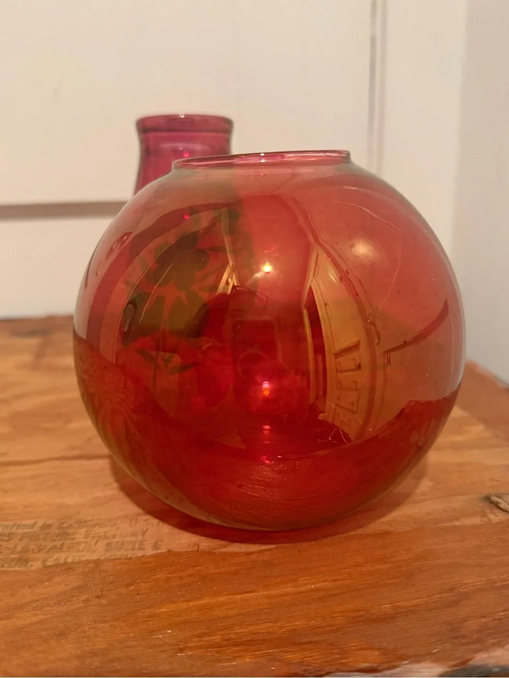 Fenton Vintage Red Cranberry Glass Ruffeled Vase Set
